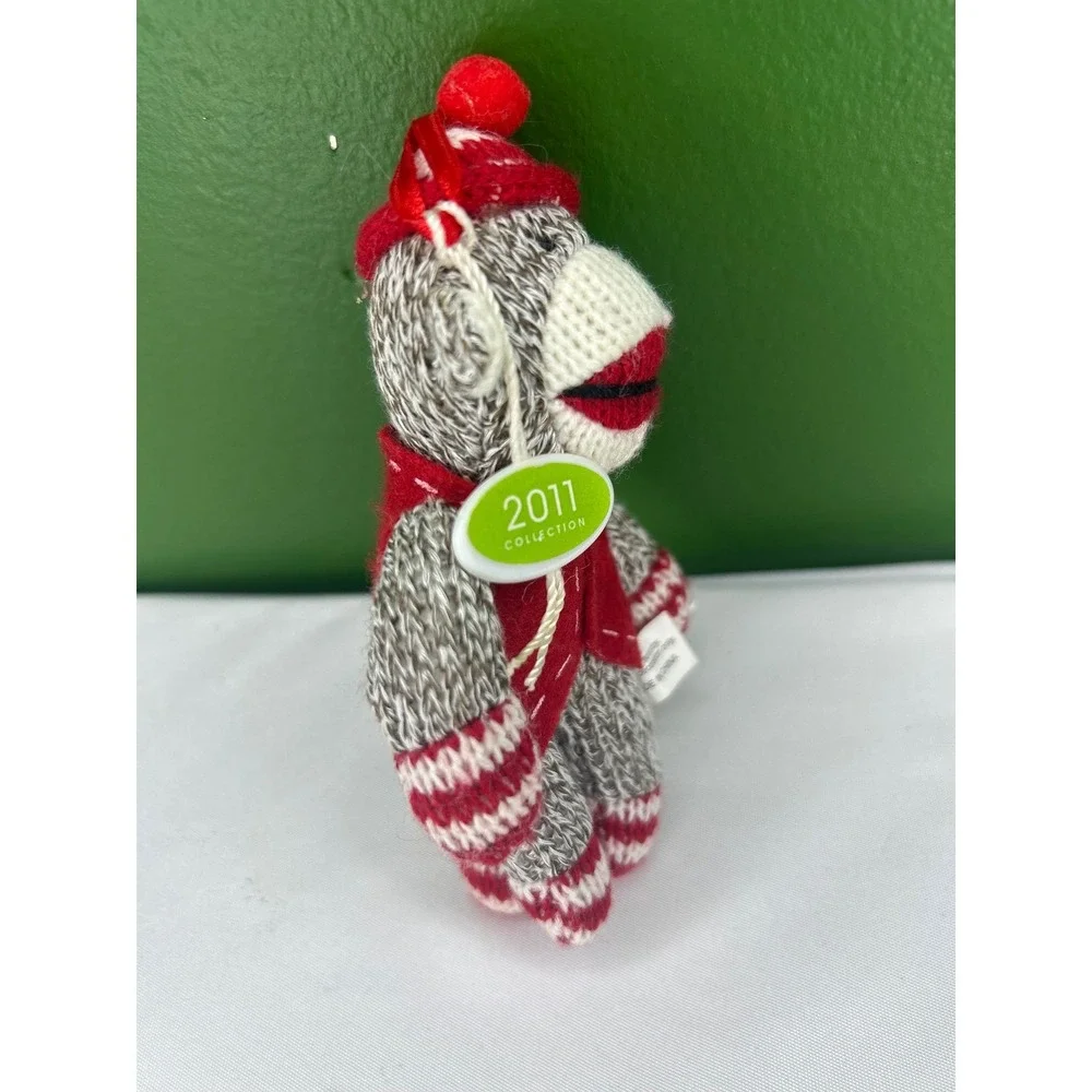 North Pole Trading Co 2011 Sock Monkey Christmas Ornament Red Vest Plush 5 Inch